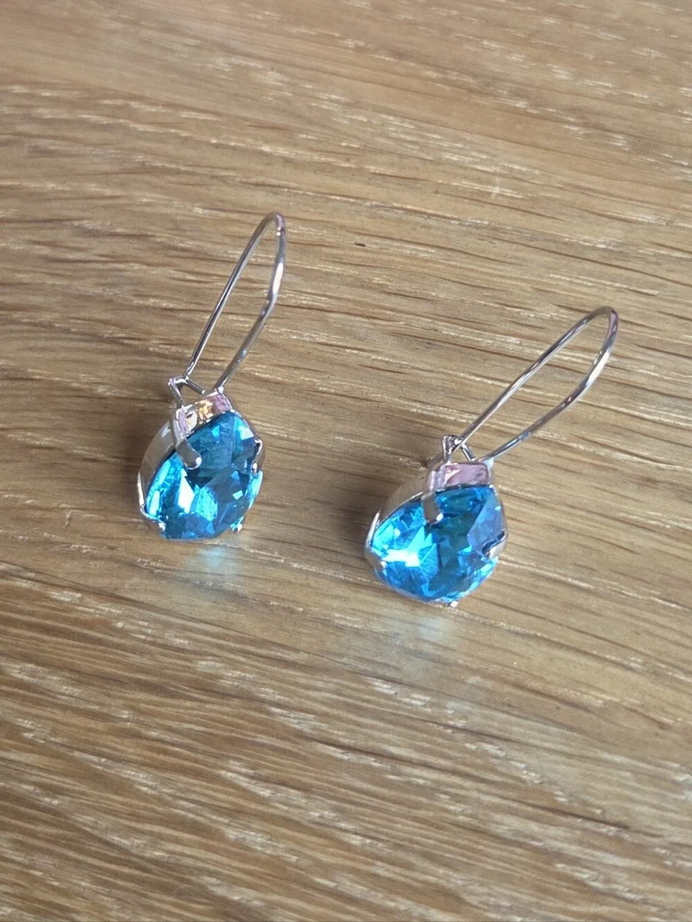 Pear Shape Blue Crystal Drop  Silver Earrings | Handmade